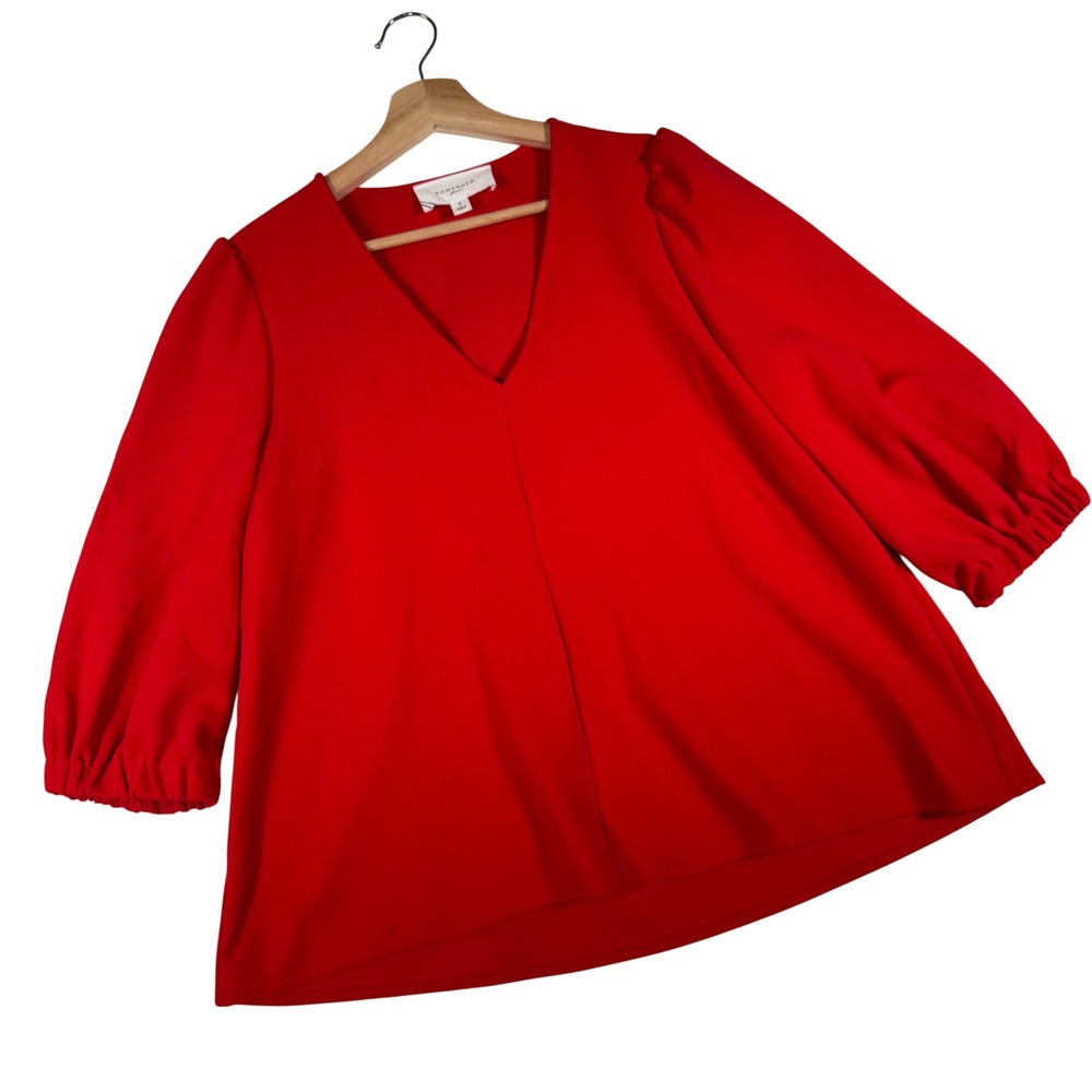 Pomander Place Blouse Women S Red V-Neck Puff Sleeve Y16837T Career Romantic Top